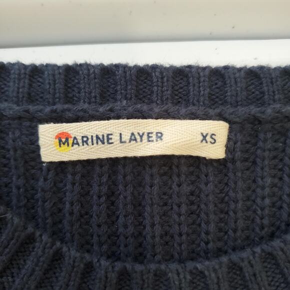 Marine Layer Sweater Womens XS Navy Pom Pom Bobble Cable Knit Crewneck Pullover - Picture 3 of 9